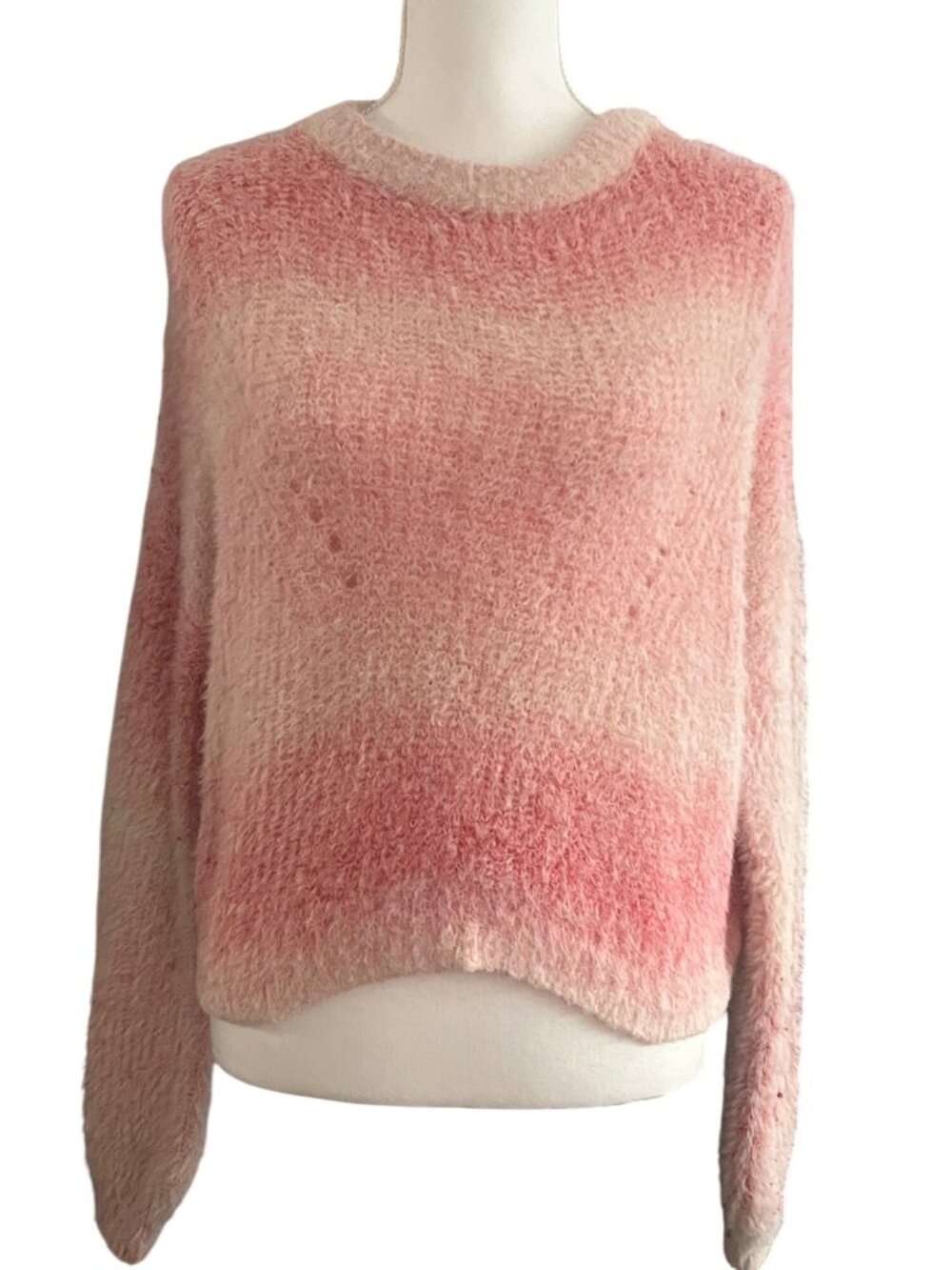 Pink & White Fuzzy Ombre Cozy Sweater Fluffy Knit Pullover Wild Fable Size M